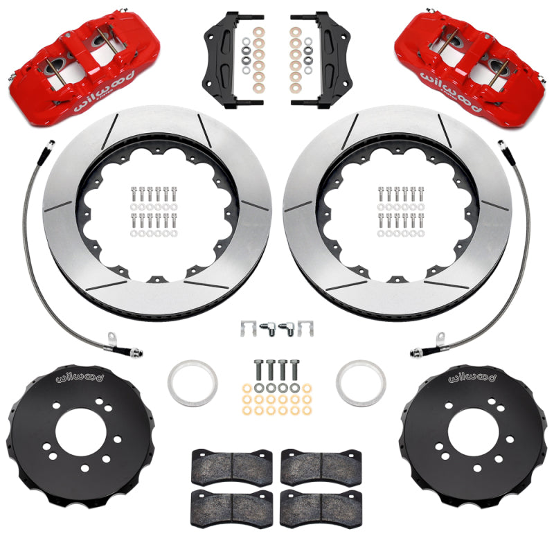 Wilwood 99-02 Nissan Skyline Aerolite 6R Front BBK w/ 14.00in Slotted Rotors & Flexlines - Red