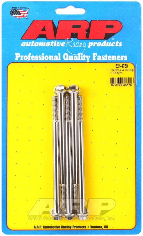 ARP 1/4-20 x 4.750 hex SS bolts