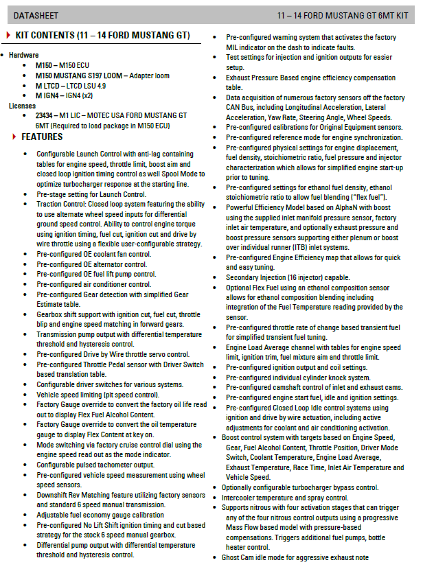 MoTeC 2011-14 Mustang GT 'Plug and Play' Kit (S197)