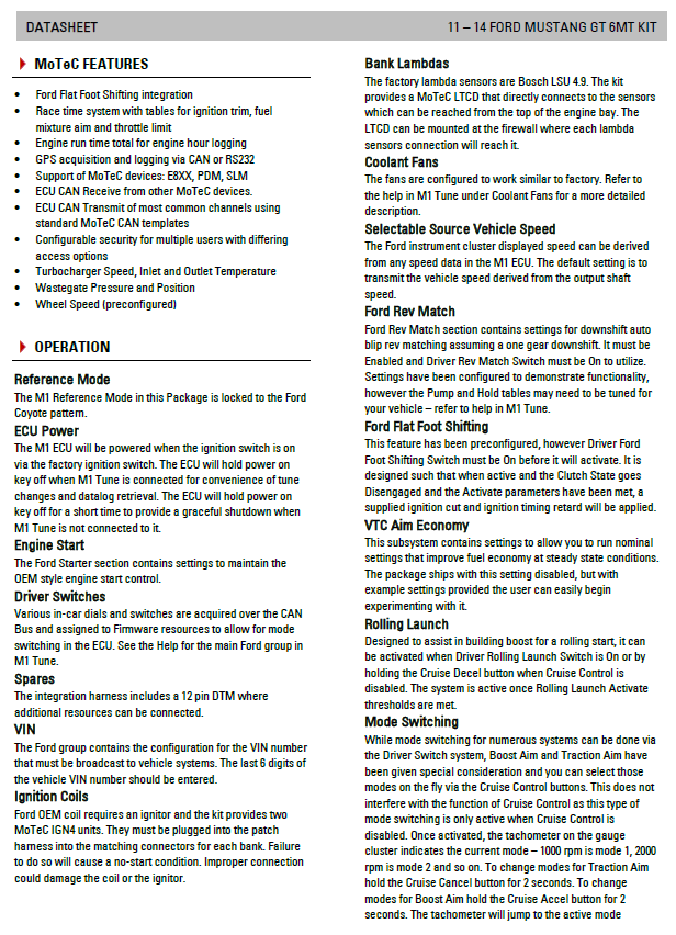 MoTeC 2011-14 Mustang GT 'Plug and Play' Kit (S197)