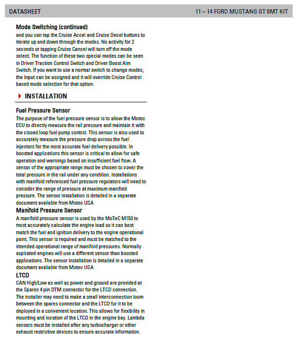 MoTeC 2011-14 Mustang GT 'Plug and Play' Kit (S197)