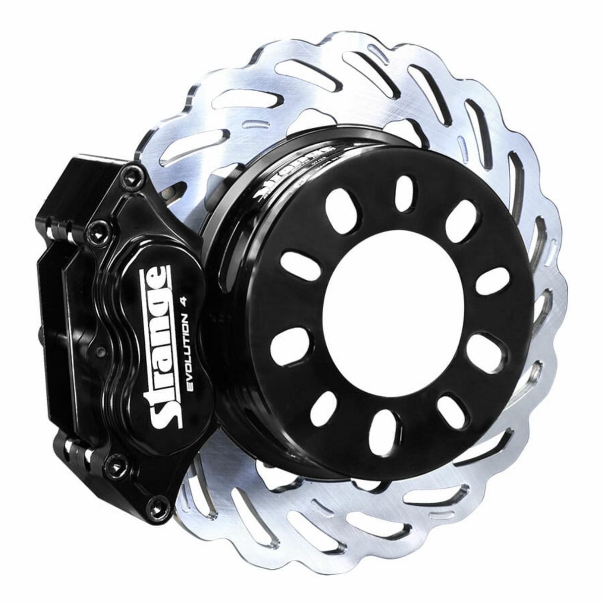 Strange Evolution DDM Rear Brake Kit For 2015-2023 Mustang GT Evolution S Rotors & Billet Evolution 4 Calipers With DTC-30 Semi Metallic Pads