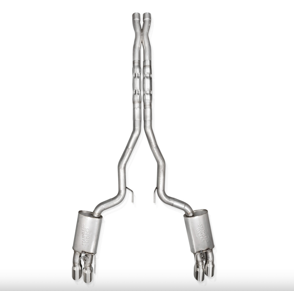 Stainless Works 2024 Mustang GT Catback Quad Tips Legend Sound X-Pipe Performance Connect Exhaust