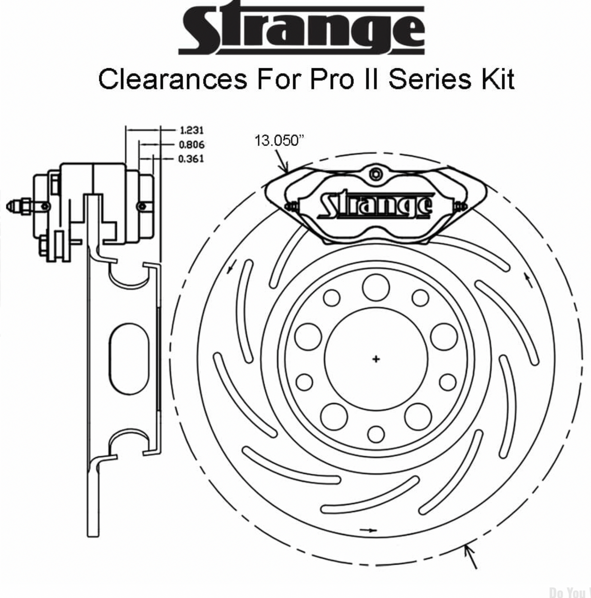 Strange Pro II H/D Front Brake Kit 2015-2023 Ford Mustang - 4 1/2" B.C. 2 Pc Rotors, 4 Piston Calipers & DTC-30 Brake Pads