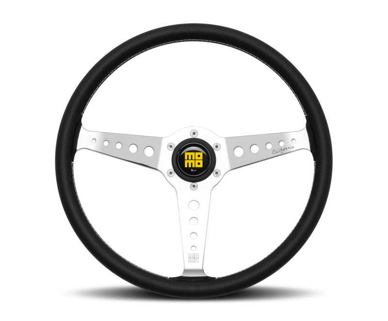 Momo California Steering Wheel 360 mm - Black Leather/White Stitch/Polished Spokes