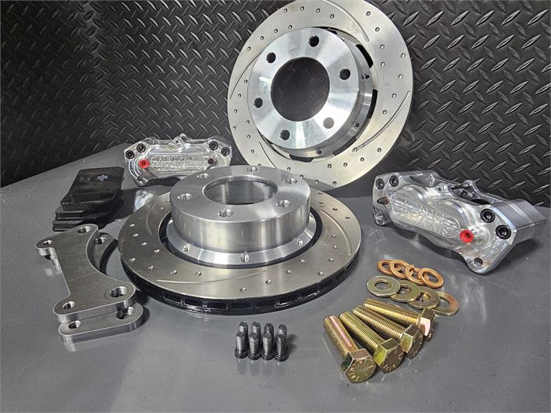 4 Piston Dimpled and Slotted Rear Brake Kit Ford 2015-2023 F-150 2wd and 4wd