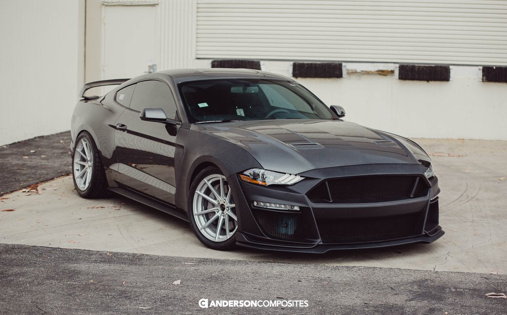 2018 - 2021 FORD MUSTANG TYPE-ST (GT500 STYLE) FIBERGLASS FRONT BUMPER WITH FIBERGLASS GRILLE/FRONT LIP