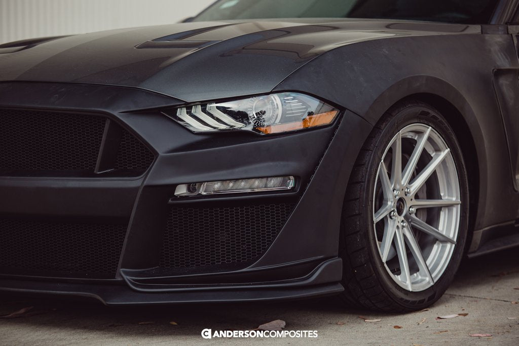 2018 - 2021 FORD MUSTANG TYPE-ST (GT500 STYLE) FIBERGLASS FRONT BUMPER WITH FIBERGLASS GRILLE/FRONT LIP