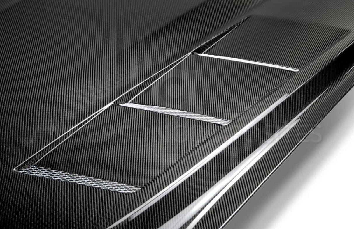 2015 - 2017 MUSTANG DOUBLE SIDED CARBON FIBER HEAT EXTRACTOR HOOD