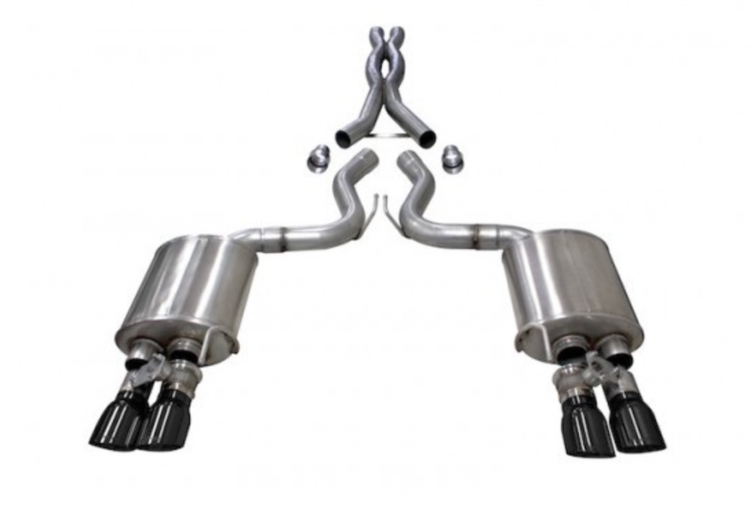 Corsa Performance 3" Dual Mode Sport / Extreme Catback Exhaust System with Double Helix X Pipe - 4" Black Tips (2020 5.2L Shelby GT500)