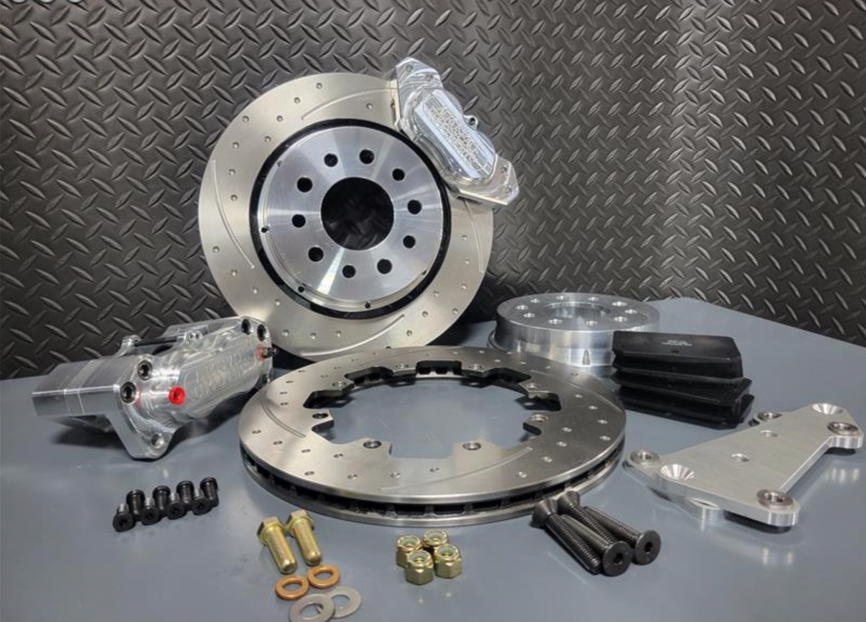 4 Piston Pro Street Front Dimpled, Slotted, Brake Kit 05-14 Mustang (Hat Style)