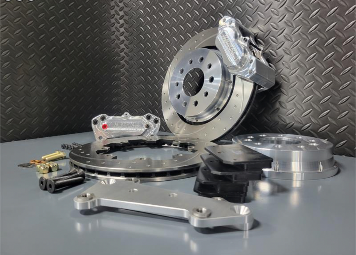 4 Piston Pro Street Front Dimpled, Slotted, Brake Kit 05-14 Mustang (Hat Style)