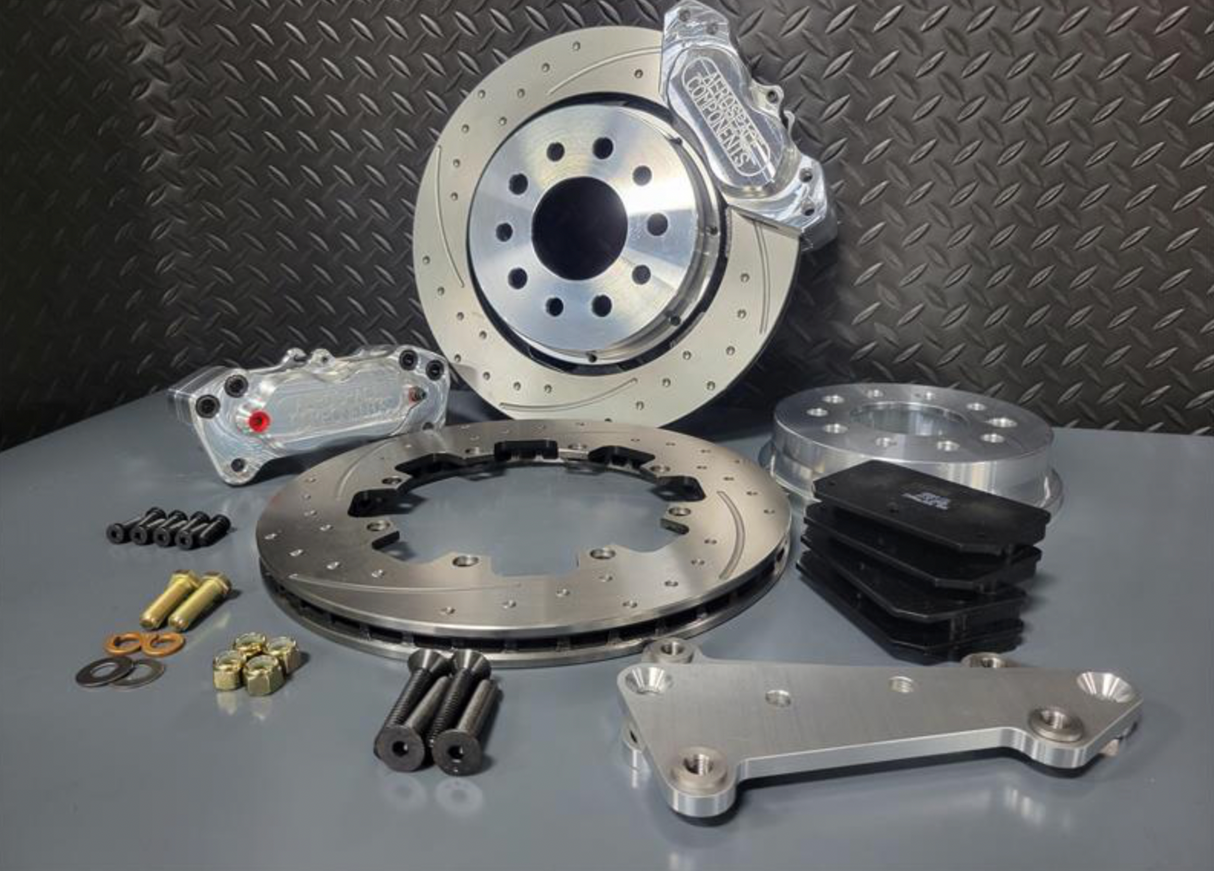 4 Piston Pro Street Front Dimpled, Slotted, Brake Kit 05-14 Mustang (Hat Style)