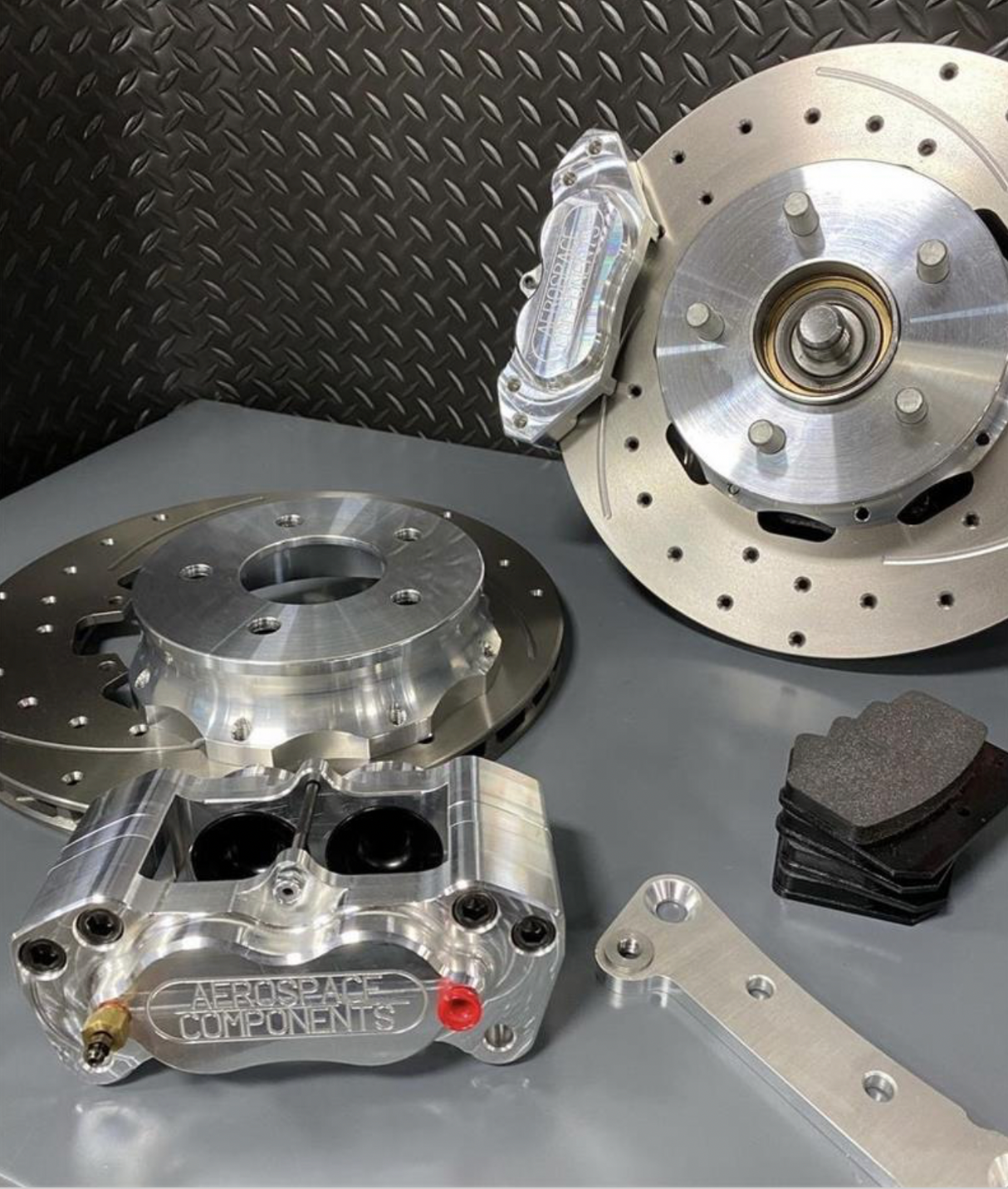 4 Piston 13" Pro Street Front Drilled, Slotted, Brake Kit 2015-21 Mustang (Hat Style)