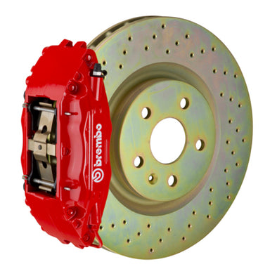 Brembo 05-14 Mustang GT Excl non-ABS Equipped Fr GT BBK 6Pist Cast 355x32 1pc Rotor Drilled-Red