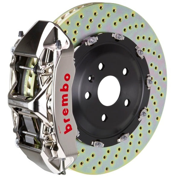 Brembo 15-23 Mustang GT/V6/EcoBoost Front GTR BBK 6 Piston Billet 380x34 2pc Rotor Drilled- Nickel