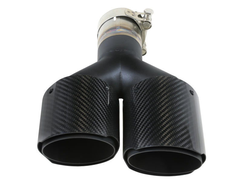 aFe Takeda 2.5in 304 Stainless Steel Clamp-on Exhaust Tip Driver side 2.5in Inlet 4in Dual-Carbon