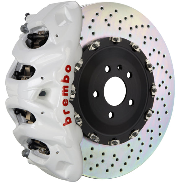 Brembo 15-23 Mustang GT (S550) Front GT BBK 6 Piston Cast 405x34 2pc Rotor Drilled- White