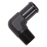 Edelbrock Hose End 90-Deg 1/2In NPT to 3/4In Barb Black Anodize