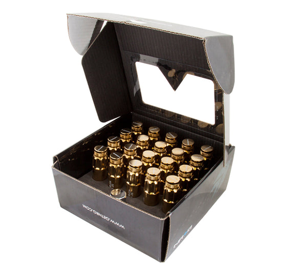 NRG 700 Series M12 X 1.5 Steel Lug Nut w/Dust Cap Cover Set 21 Pc w/Locks & Socket - Chrome Gold