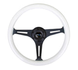NRG Classic Wood Grain Steering Wheel (350mm) Glow-In-The-Dark Blue Grip w/Black 3-Spoke Center
