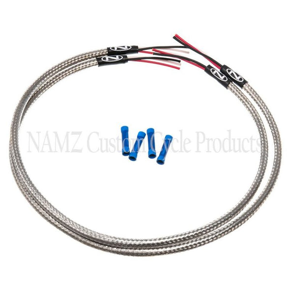 NAMZ Turn Signal Harness 24in. (SS Braided & Clear Coated - For Triple Tree Mounted Signals)