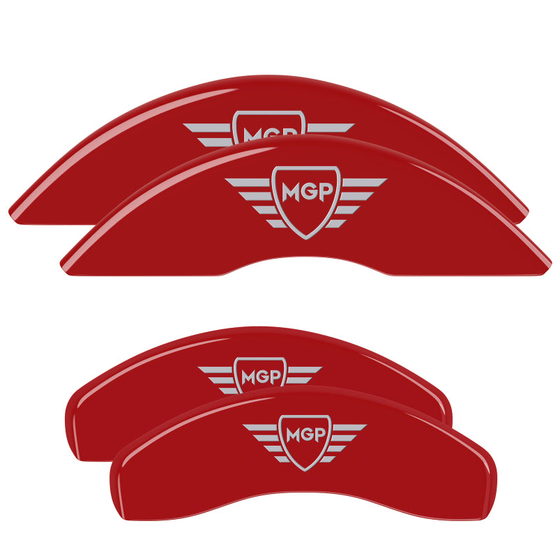 MGP 4 Caliper Covers Engraved Front & Rear MGP Red Finish Silver Char 2018 Jeep Wrangler