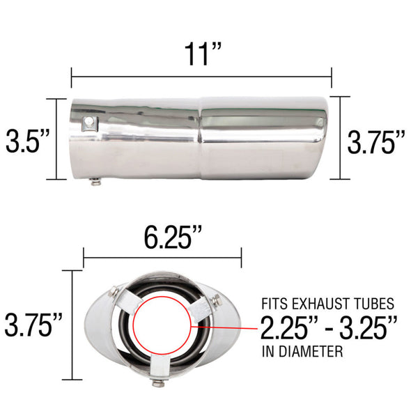 Spectre Exhaust Tip Bolt-On / Oval (Fits 2.25in to 3.25in Piping)