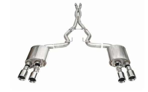 Corsa Performance 3.0" Dual Rear Exit Xtreme Cat-Back Exhaust System - Polished 4.5" Straight Cut Tips (2024+ Mustang Dark Horse) - 21266