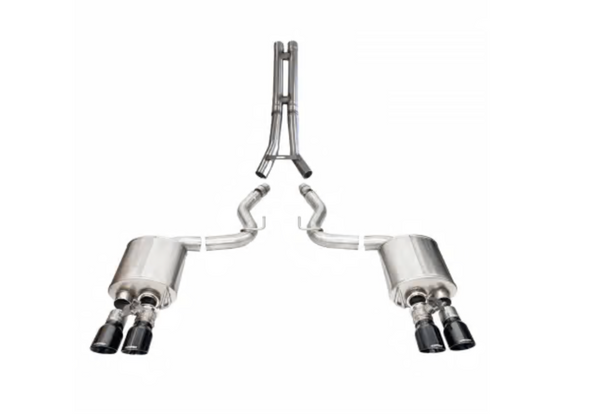 Corsa Performance 3.0" Sport+ Cat-Back Exhaust: HH-Pipe with 4.0" Black PVD Straight Cut Tips - (2024+ Mustang GT Coupe w/ Active Exhaust) - 21262BLK-14502