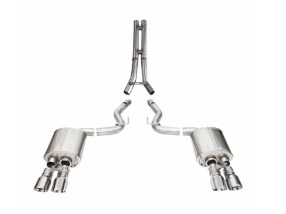 Corsa Performance 3.0" Sport+ Cat-Back Exhaust: HH-Pipe with 4.0" Polished Straight Cut Tips - (2024+ Mustang GT Coupe w/ Active Exhaust) - 21262-14502