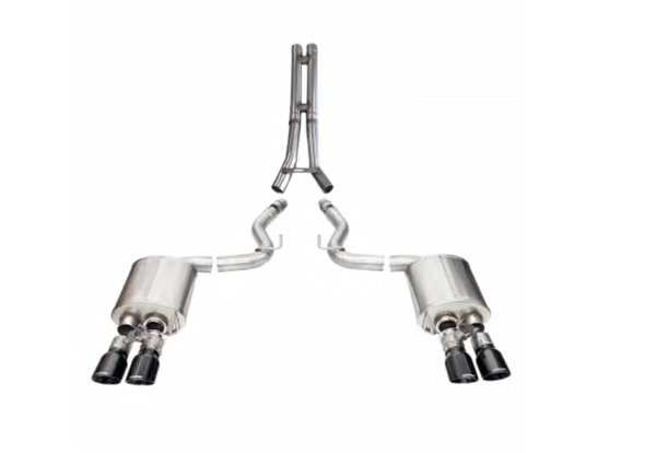 Corsa Performance 3.0" Sport+ Cat-Back Exhaust: HH-Pipe with 4.0" Black PVD Slash Cut Tips - (2024+ Mustang GT Coupe w/ Active Exhaust) - 21261BLK-14502