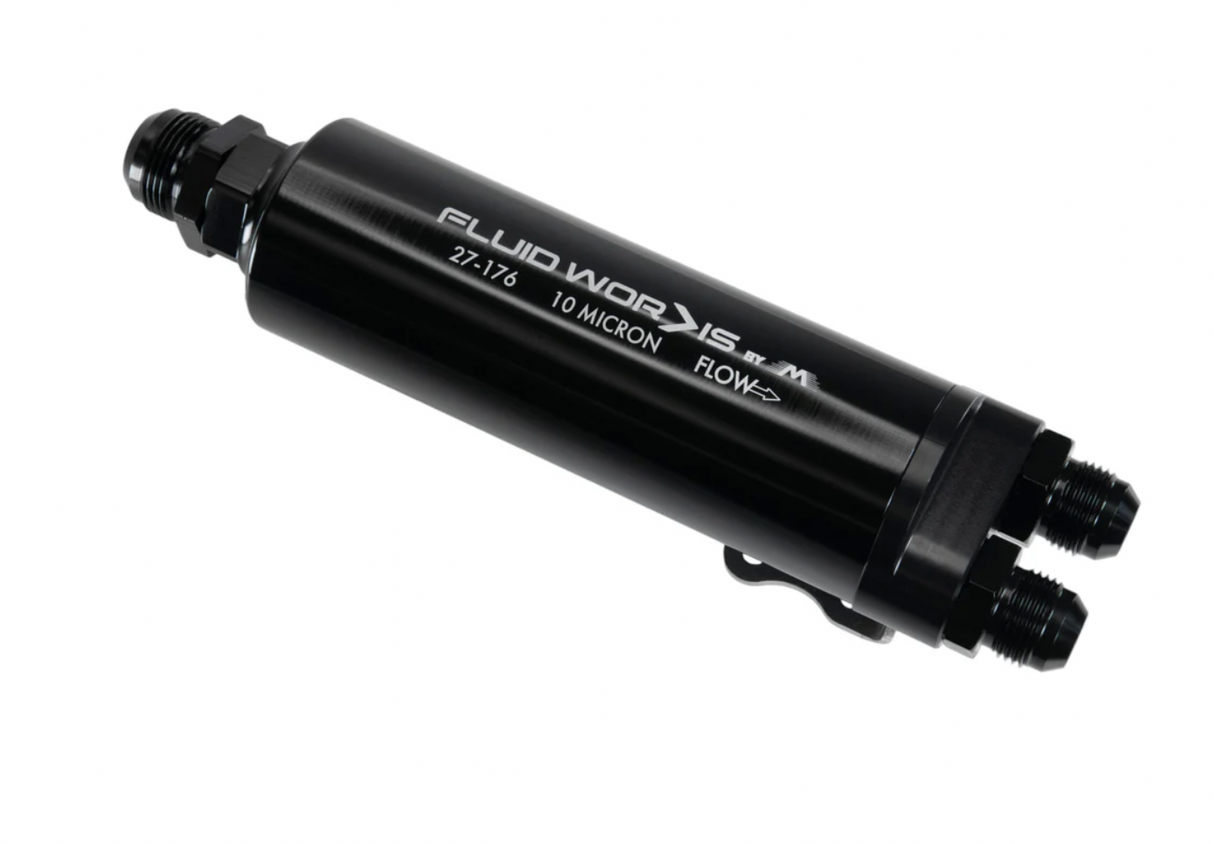 Fluidworks Dual Outlet 32GPM Post Fuel Filter w/ Mount (10 Micron)