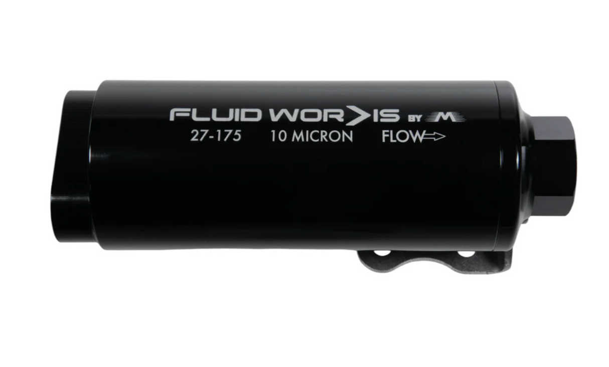 Fluidworks Dual Inlet 12GPM Post Fuel Filter w/ Mount (10 micron) 27-175