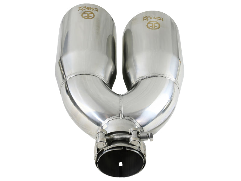 aFe Takeda 2.5in 304 Stainless Steel Clamp-on Exhaust Tip Drivers Side 2.5in Inlet 4inDual- Polished