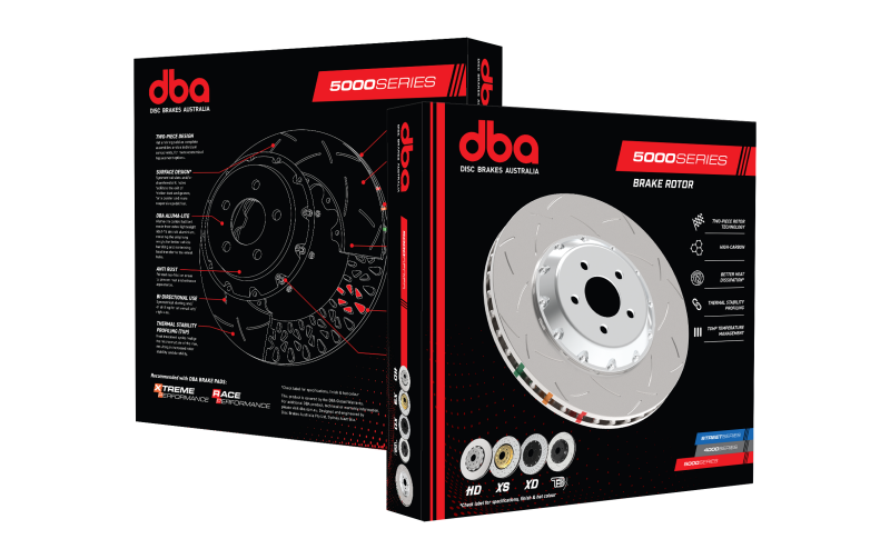DBA 03-08 Infiniti G35 (w/Brembo Brakes) Front 5000 Series Drilled and Slotted Rotor w/Black Hat
