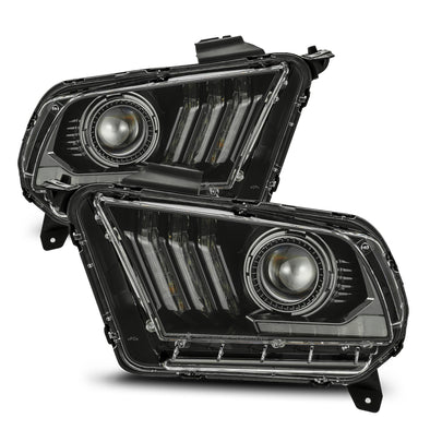 AlphaRex 10-12 Ford Mustang PRO-Series Projector Headlights Plank Style Jet Black w/Top/Bottom DRL