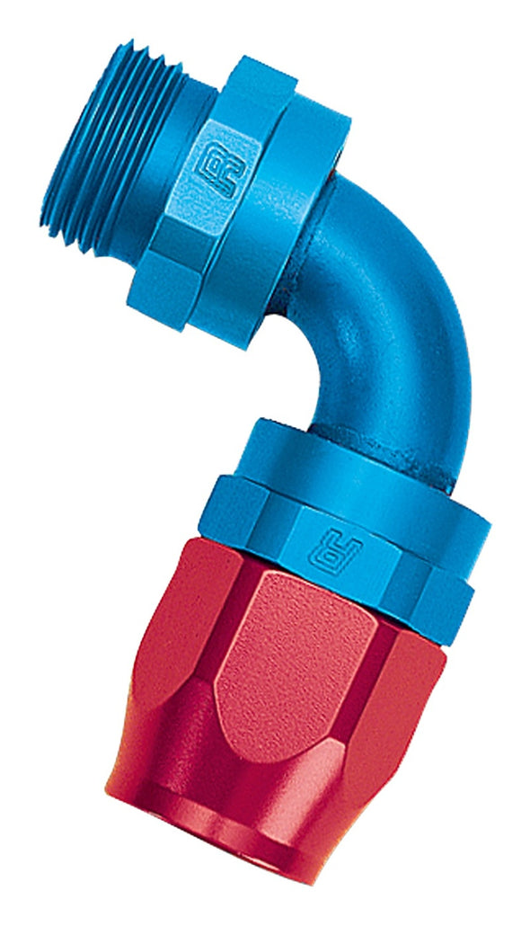 Russell Performance -10 AN Red/Blue 90 Degree Swivel Dry Sump Hose End (-10 Port 7/8in-14 Thread)