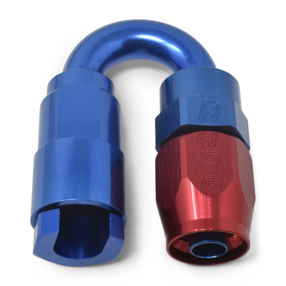 Russell Performance 3/8in SAE Quick Disc Female to -6 Hose Red/Blue 180 Degree Hose End
