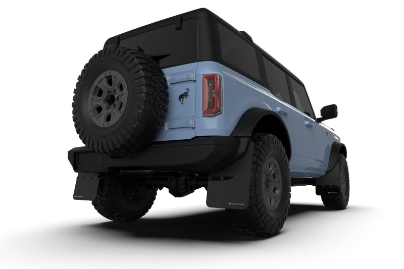 Rally Armor 21-25 Ford Bronco (Plstc Bmpr + RB - NO Rptr/Sprt) Blk Mud Flap w/Cy Orange Logo