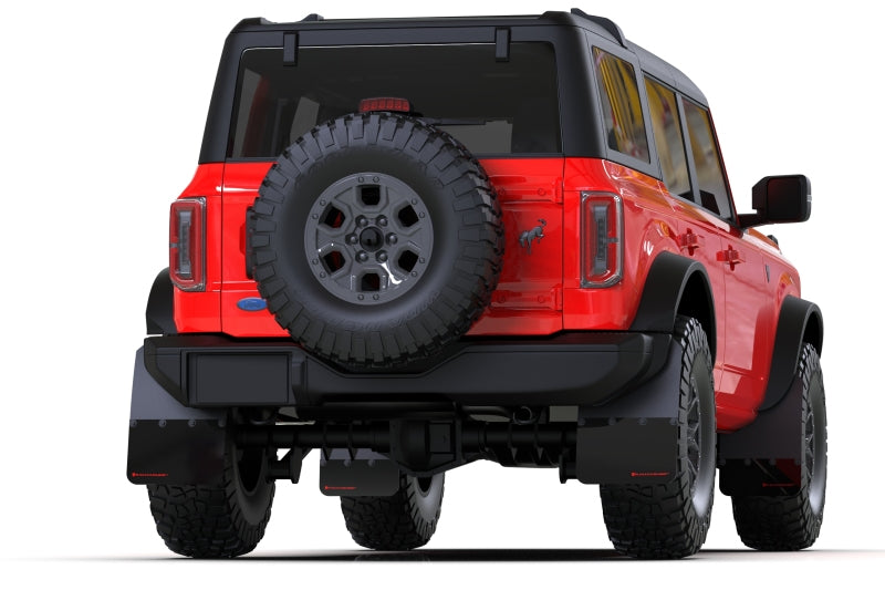 Rally Armor 21-25 Ford Bronco (Plstc Bmpr + RB - NO Rptr/Sprt) Blk Mud Flap w/Cy Orange Logo