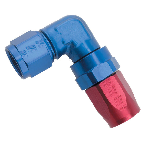 Russell Performance -8 AN Red/Blue 90 Degree Forged Aluminum Swivel Hose End