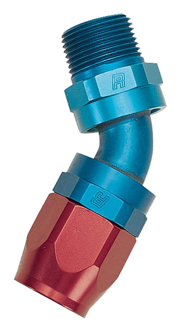 Russell Performance -10 AN Red/Blue 45 Deg Full Flow Swivel Pipe Thread Hose End (With 3/8in NPT)