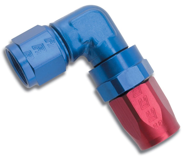 Russell Performance -10 AN Red/Blue 90 Degree Forged Aluminum Swivel Hose End