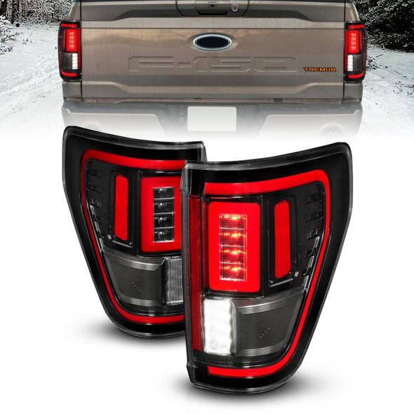 ANZO 21-23 Ford F-150 LED Taillights Seq. Signal w/BLIS Cover - Black Housing