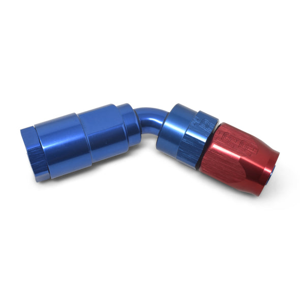 Russell Performance 3/8in SAE Quick Disc Female to -6 Hose Red/Blue 45 Degree Hose End