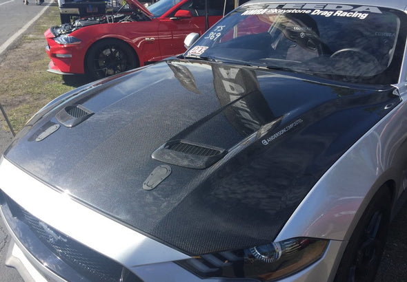 2018-2020 FORD MUSTANG TYPE-OE DOUBLE SIDED CARBON FIBER HOOD