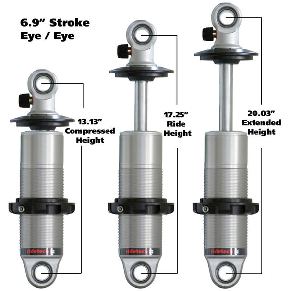 Ridetech HQ Series CoilOver Shock 6.9in Travel 2.5in Coil Eye/Eye Mounting 13.125in/20.025in