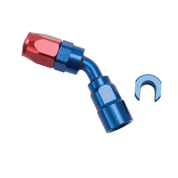 Russell Performance 5/16in SAE Quick Disc Female to -6 Hose Red/Blue 45 Degree Hose End
