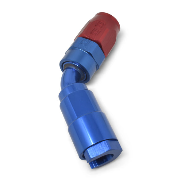 Russell Performance 3/8in SAE Quick Disc Female to -6 Hose Red/Blue 45 Degree Hose End